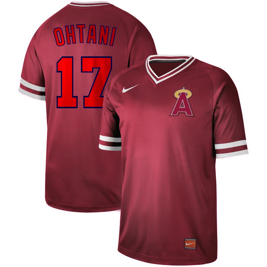 Men Los Angeles Angels 17 Ohtani Red Nike Cooperstown Collection Legend V-Neck MLB Jersey